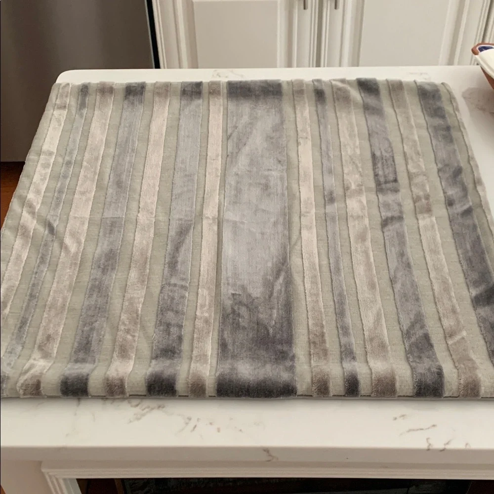 Pair of Gray and blue velvet striped pillow covers. - Picture 1 of 3